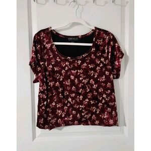 FOREVER 21 Plus Size Women's Velvet Floral Crop Top Short Sleeve Size 2X
